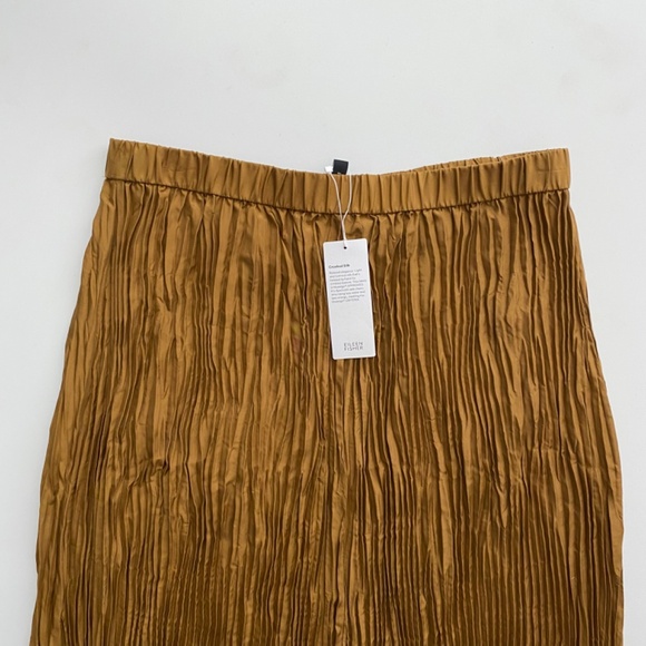Eileen Fisher Nwt 100% Silk Crushed Pleated Full Length Skirt Bronze - Picture 2 of 4